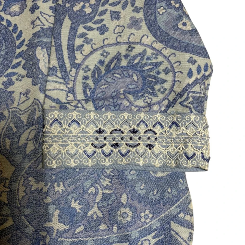 Soft Surroundings Verrado Jacket Blue Paisley Open Front‎ Kimono PXL EUC